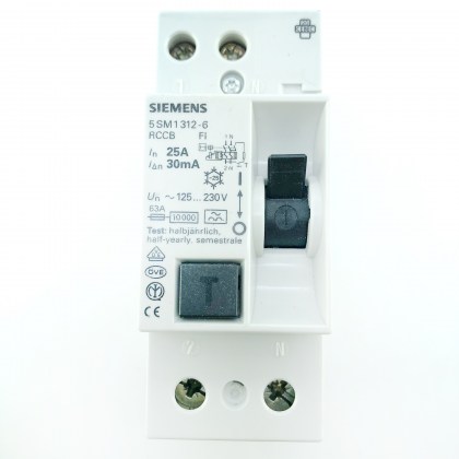 Siemens 5SM1312-6 25A 25 Amp 30mA RCD RCCB 2 Double Pole Circuit Breaker Type A